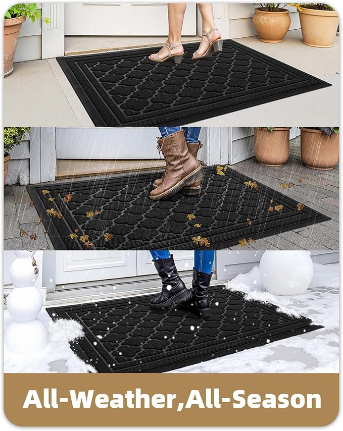 Color&Geometry Large Front Door Mat Outside Entrance, Heavy Duty Non Slip Low Profile Doormat for Entryway, Trap Dirt and Moisture Welcome Mats All-Weather, Easy Clean, Patio, Garage, 36"x60" Black