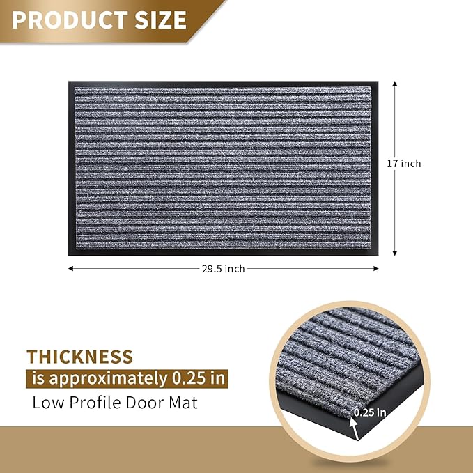 Yimobra Front Door Mat Outdoor Indoor Entrance, 100% Waterproof All-Season All Weather Doormat, Welcome Matt Outside Entry, Non Slip, Low Profile, Heavy Duty Patio Porch Floor Mat,29.5x17, Gray White