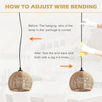 3 Pack Wicker Pendant Light Natural Woven Pendant Light Boho Chandelier Light Fixture Dome Rustic Farmhouse Pendant Lights Rattan Light Fixture for Dining Room Kitchen Island (Bulb Incl.)