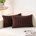 Pack of 2 Corduroy Decorative Throw Pillow Covers 12x20 InchSoft Boho Striped Pillow Covers Modern Farmhouse Home Decor for Sofa Living Room Couch Bed（Dark Brown）
