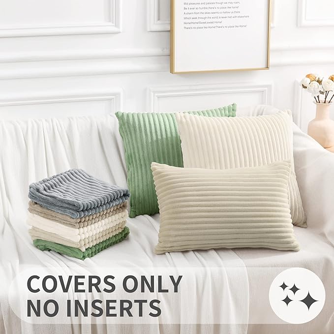 Simmore Decorative Throw Pillow Covers 20x20 Set of 2, Soft Natural Plush Flannel Double-Sided Fluffy Couch Pillow Covers for Sofa Living Room, Sage Green