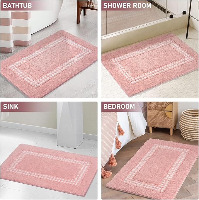 Pink Bathroom Rugs 20x31, Non Slip Washable Bath Mats,Super Soft Microfiber Bathroom Mats, Plush Fluffy Absorbent Bath Rugs for Sink Tub Basin Shower Floor