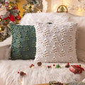 AQOTHES Christmas Tree Decorative Green White Throw Pillow Covers 18x18 Set of 2, Faux Fur Farmhouse Throw Pillows Cushion Cases for Xmas Winter Holiday Home Decor