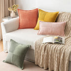 MIULEE Decorative Throw Pillow Covers for Couch Bed Livingroom 18x18 Inch Set of 2 Light Olive Green Boho Accent Throw Pllows Broadside Striped Patchwork Soft Corduroy Summer Pillowcases
