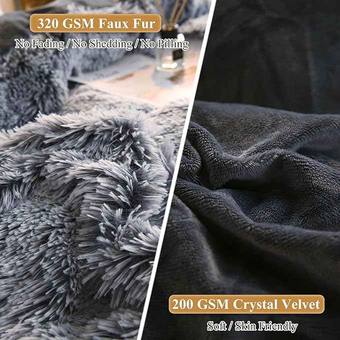 XeGe Faux Fur Throw Pillow Cases, Plush Shaggy Ultra Soft Pillow Covers, Fluffy Crystal Velvet Decorative Pillowcases, Furry Fuzzy Pillow Shams Zipper Closure, Set of 2(Standard, Gray Ombre)