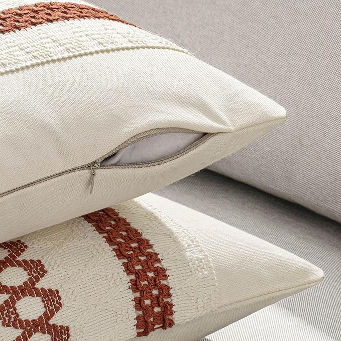 MIULEE Set of 2 Rust Fall Decorative Pillow Covers 18x18 Inch Farmhouse Rustic Boho Couch Throw Pillows Modern Cotton Cushion Covers Retro Cute Macrame Woven Home Decor for Bed Sofa Chair