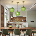 Modern Gold Pendant Light, Green Glass Farmhouse Kitchen Island Pendant Light Fixture Adjustable Vintage Hanging Ceiling Light for Dining Room Corridor Bedroom 9.45 inch