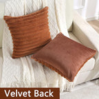 FUTEI Brown Striped Decorative Throw Pillow Covers 16x16 Inch Set of 2,Square Winter Decorations Couch Pillow Case,Soft Cozy Faux Rabbit Fur & Velvet Back,Modern Home Decor for Bed