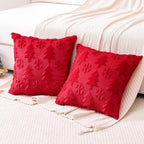 OTOSTAR Set of 2 Xmas Soft Plush Short Wool Velvet Decorative Throw Pillow Covers Square Luxury Style Cushion Case Pillow Shell for Sofa Bedroom Tree and Snowflake Red, 20x20 Inch
