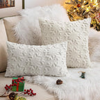 MIULEE Christmas Snowflake Decorative Throw Pillow Covers Set of 2,Soft Fluffy Faux Wool Winter Holiday Couch Pillows for Farmhouse Boho Home Decor Sofa Bed Porch Living Room 18x18 Inch Cream White
