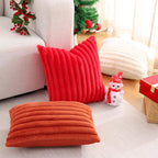 Pallene Faux Fur Plush Christmas Throw Pillow Covers 24x24 Set of 2, Luxury Soft Fluffy Striped Decorative Pillow Covers for Sofa, Couch, Living Room, Red