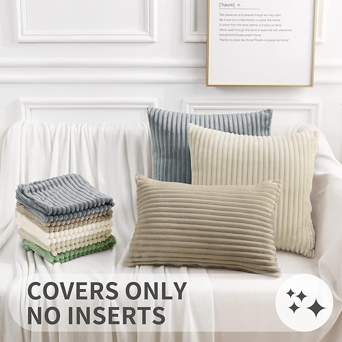 Simmore Decorative Fall Throw Pillow Covers 16x16 Set of 2, Soft Natural Plush Flannel Double-Sided Fluffy Couch Pillow Covers for Sofa Living Room, Grey