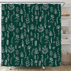 Emerald Green Botanical Shower Curtain Vintage Herbs Floral Farmhouse Cute Boho Leaves Plant Retro Flowers Bathroom Curtain Set with Hooks(74.8" Wx70 H)