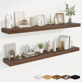 fuqing Floating Shelves for Wall, Wall Mounted Wood Floating Shelf with Invisible Brackets for Living Room, Bathroom, Bedroom, Kitchen Storage and Decor, 55 Inch Set of 2, Walnut