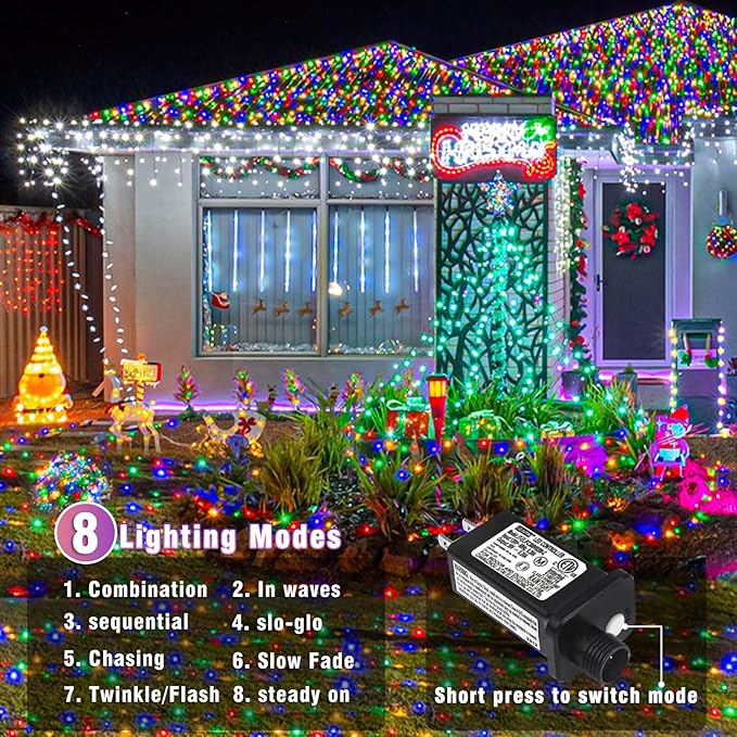 Christmas Lights Indoor, 132FT 400 LED Outdoor String Lights with 8 Modes Waterproof, Plug in Fairy Twinkle Lights Clear Wire for House Bedroom Patio Window Garden Wedding Decorations