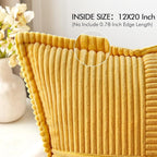 MIULEE Golden Yellow Corduroy Lumbar Pillow Covers 12x20 Inch 12x20 Inch with Splicing Set of 2 Soft Boho Pillow Covers Broadside Decorative Textured Summer Pillowcases for Couch Bed Livingroom