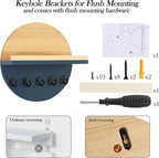 Blue Key Holder for Wall with Shelf - Wood Mail Organizer and Rack with Shelf Hooks Wall Mounted for Entryway Decor Magazines Letter Storage Farmhouse Living Room Bedroom Doorway