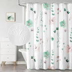 QiyI Extra Long Shower Curtain 72 x 84, Modern Watercolor Floral Bath Curtain, 3D Embossed Texture Sage Green Flower Cloth Bathroom Curtain, Waterproof Fabric Farmhouse Shower Curtain Set with Hooks