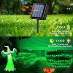 QITONG 4 Pack Green Solar Fairy Lights, Each 33ft 100 LED Halloween Lights Outdoor Waterproof, 8 Modes Silver Wire Christmas String Lights