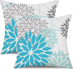 DFXSZ Outdoor Waterproof Summer Pillow Covers 20x20 Set of 2 Blue Floral Decorative Pillowcase for Patio Furniture 01S20