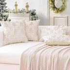 OTOSTAR Set of 2 Xmas Soft Plush Short Wool Velvet Decorative Throw Pillow Covers Square Luxury Style Cushion Case Pillow Shell for Sofa Bedroom Tree and Snowflake Cream Beige, 22x22 Inch