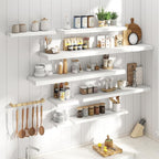 Floating Shelves for Wall with Invisible Brackets, Wall Mounted Engineered Wood Shelves with Wood Grain for Living Room, Bedroom, Bathroom, Kitchen Decor and Storage, Oak, 48"L Set of 2, White