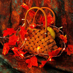 VCOKEN Fall Maple Leaf Garland - Outside Fall Decor with Battery Operated - Outdoor Decor Garlands with 24 Warm Lights for Home Holiday Autumn Garland Indoor Table Door