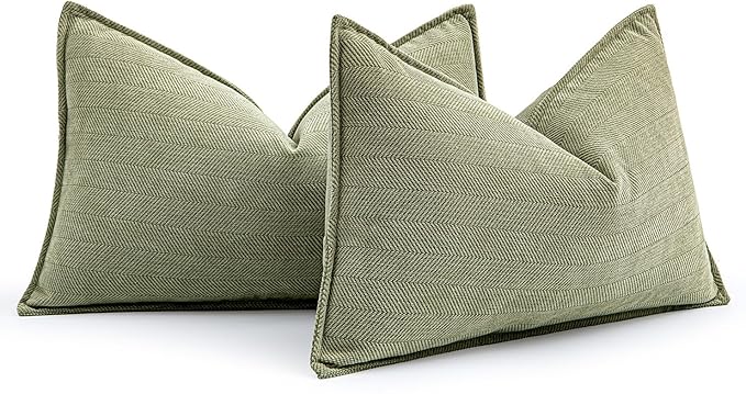 MIULEE Pack of 2 Sage Green Decorative Lumbar Pillow Covers 12x20 Inch Soft Chenille Luxurious Couch Throw Pillows Farmhouse Cushion Covers with Elegant Design for Sofa Bedroom Living Room Home Decor