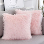 WLNUI Set of 2 Pink Christmas Decorative Fluffy Pillow Covers New Luxury Series Merino Style Blush Faux Fur Throw Pillow Covers Fuzzy Cushion Case for Sofa Bedroom Living Room Home Decor 20x20 Inch