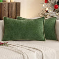 MIULEE Pack of 2 Christmas Pillow Covers 12x20 Inch Moss Green Farmhouse Decorative Throw Pillow Covers with Stitched Edge Soft Chenille Solid Dyed Couch Pillow Covers for Sofa Bed Living Room