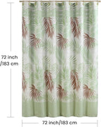Fabric Shower Curtain, Sage Green and Brown Tropical Plant Leaf Print Shower Curtains for Bathroom, Waterproof Bathroom Curtains, 72" W x 72" H