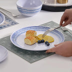 Melamine Dinnerware Sets, 12Pcs Plates and Bowls Sets Dinnerware Sets for 4, Unbreakable Dish Set for Indoor and Outdoor Use, Dishwasher Safe Raindrops Design