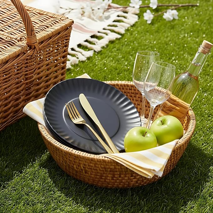 TP 6-Piece Melamine Plates Set, 10.5-Inch Reusable Dinner Plates for Picnic, Party, BBQ & Camping, Dishwasher Safe Lightweight Tableware, Black