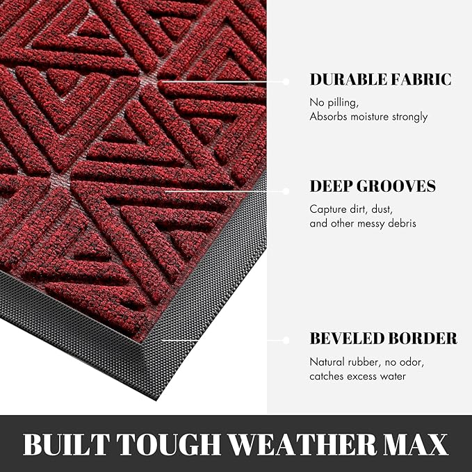 Yimobra Outdoor Mats for Front Door, Stops Mud & Dirt at Entrance, Fits Garage & Patio, All-Weather Waterproof Non Slip Outdoor Indoor Welcome Mat, 29.5x17 Black Red