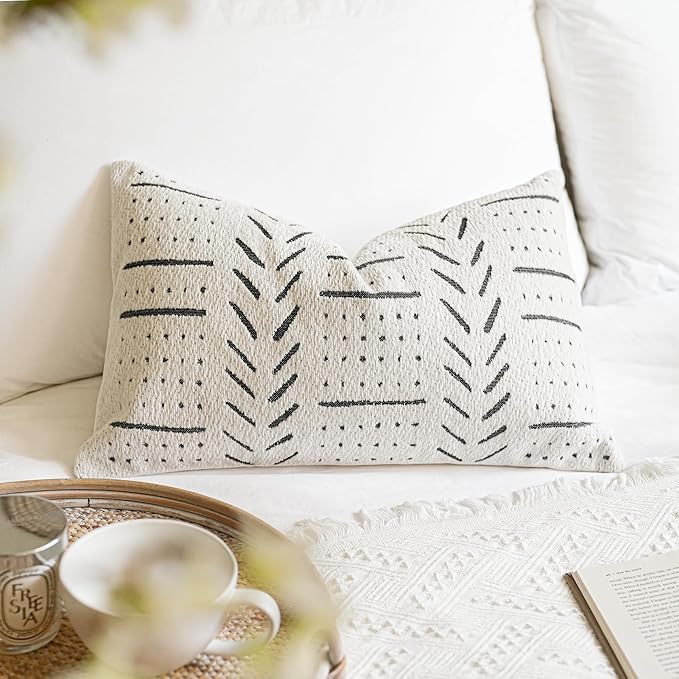 BlissBlush Off White Decorative Lumbar Throw Pillow Covers 12X20, Set of 2, Boho Farmhouse Cushion Cover, Soft Accent Pillowcase for Couch Sofa Bed Living Room Home Décor