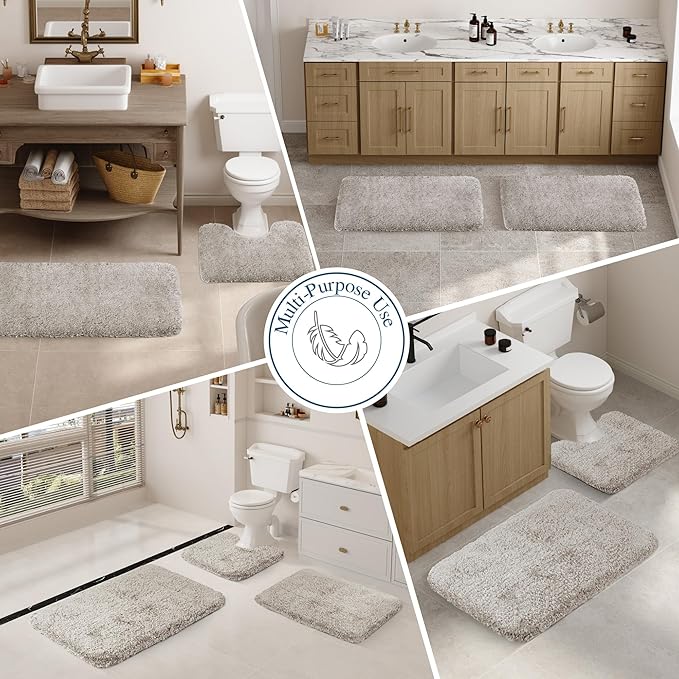 Walensee Bath Rug Non Slip Mat (20 x 32, Light Tan) Water Absorbent Soft Microfiber Shaggy Machine Washable for Bathroom Thick Plush Shower Mat