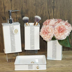 Bathroom Accessories Set 4 Pcs-Ceramic Gift Set Soap Dispenser Pump & Toothbrush Holder & Tumbler Cup & Soap Dish - Bathroom Home Decor Clearance, Countertop Vanity Organize(12 Ounce White)