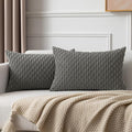 Kevin Textile Velvet Pillow Covers Striped Decorative Throw Cushion Case with Hidden Zipper for Home Couch/Bedroom/Car Soft Cozy Solid Oblong Cushion Cover 2 Pieces (12x20 Inch Dark Grey)