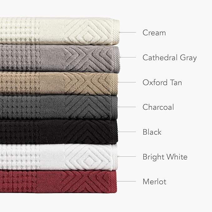 Texere 100% Organic Cotton Diamond Jacquard 700 GSM Luxury Bath Towel Sets - 2 Large Bath Towels, 2 Hand Towels, 2 Washcloths (Diamond, Oxford Tan, 6 Piece)