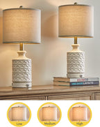 PoKat 20" Bedroom Lamps Set of 2, 3 Way Dimmable Farmhouse Table, Ceramic Nightstand Lamps for Living Room, Bedside Lamps for Bedroom End Table White
