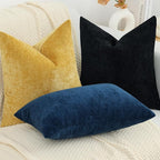 decorUhome Chenille Black Throw Pillow Covers 18x18 Inch Set of 2, Decorative Soft Couch Pillow Covers Solid Dyed Accent Velvet Farmhouse Neutral Square Pillow Cases for Sofa Bed Living Room