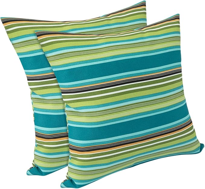 Outdoor Throw Pillows Water Resistant 18x18 inch,Decorative Throw Pillow with Insert Set of 2,Hidden Zipper Headrests for Patio Furniture Sofa Couch Chair(Green Stripe)