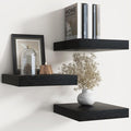 Floating Shelves for Wall with Invisible Brackets, Wall Mounted Engineered Wood Shelves with Wood Grain for Living Room, Bedroom, Bathroom, Kitchen Decor and Storage, Oak, 12"L Set of 3, Black