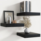 Floating Shelves for Wall with Invisible Brackets, Wall Mounted Engineered Wood Shelves with Wood Grain for Living Room, Bedroom, Bathroom, Kitchen Decor and Storage, Oak, 12"L Set of 3, Black