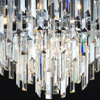 Chrome Crystal Chandelier for Dining Room, 24" Modern Round Chandeliers 5-Tier 8 Lights Adjustable Ceiling Light Fixture K9 Raindrop Crystal Pendant Lamp for Living Room Bedroom Foyer