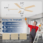 cumilo 52 inch Smart Low Profile Ceiling Fan with Lights Remote,Quite DC Motor,WIFI Voice Control via Alexa,Flush Mount Outdoor Indoor for Bedroom Living Room Patio Porch,5 Blades in White&Light Wood