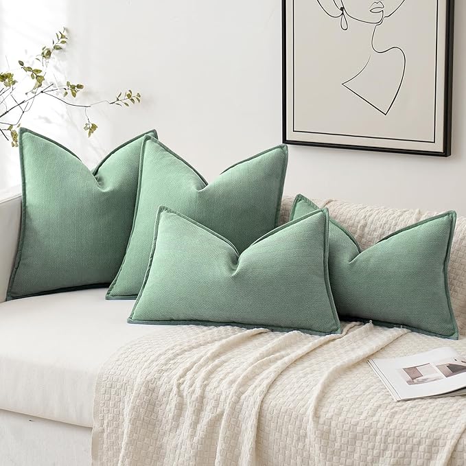 MIULEE Pack of 2 Greyish Green Decorative Pillow Covers 20x20 Inch Soft Chenille Luxurious Couch Throw Pillows Farmhouse Cushion Covers with Elegant Design for Sofa Bedroom Living Room Home Decor