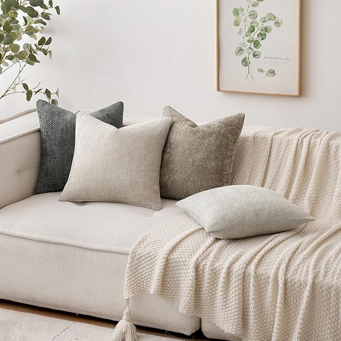MIULEE Pack of 2 Couch Throw Pillow Covers 18x18 Inch Dark Gray Modern Boho Accent Decorative Pillow Covers Soft Chenille Farmhouse Cushion Covers for Home Decor Bed Sofa Living Room