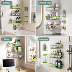 Veken Rustproof & Waterproof Shower Caddy 6-Pack, No Drilling Adhesive Shelves Rack with Soap Holder, Large Capacity Bathroom Organizers and Storage, Wall-Mounted Kitchen & Home Decor, Green