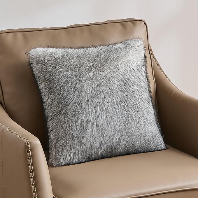 FUTEI Beige Decorative Throw Pillow Covers 18x18 Inch Set of 2,Soft Faux Raccoon Fur Textured Cushion Case,Modern Home Luxurious Decor for Couch Bed Living Room